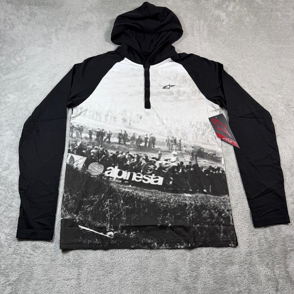 Alpinestars Shirt Mens Medium Black Motorsport Graphic Hooded Henley Long Sleeve